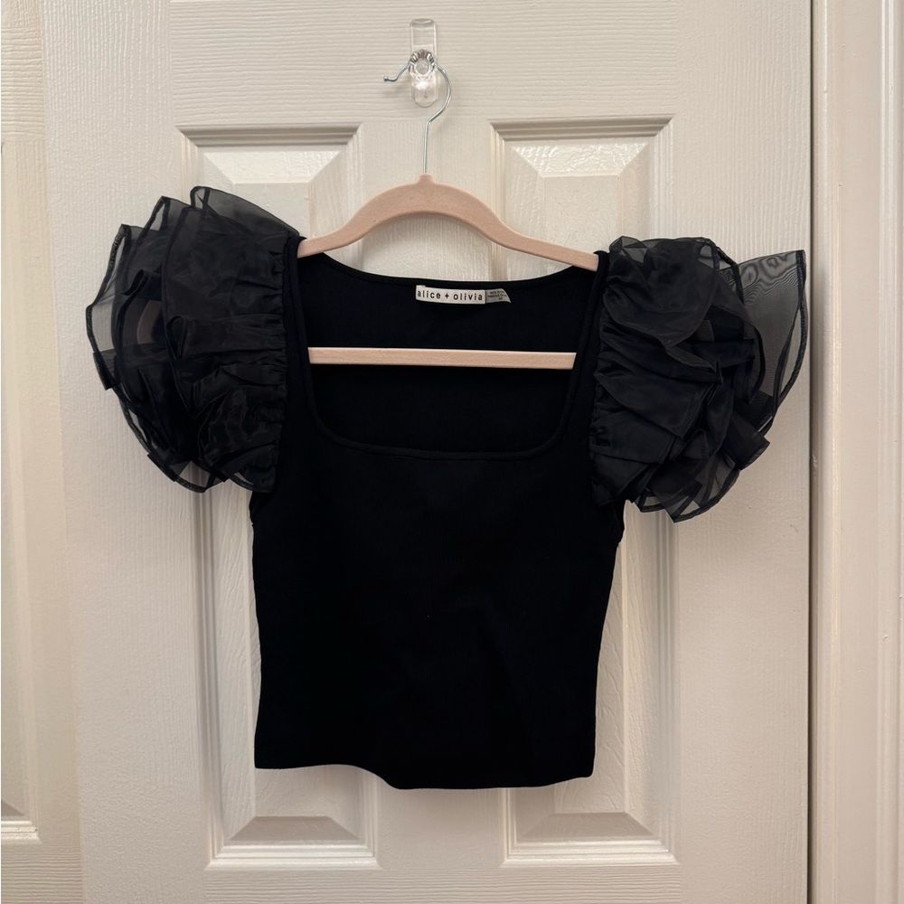Alice + Olivia - Puff sleeve knit statement too (SMALL US4/6, Black)